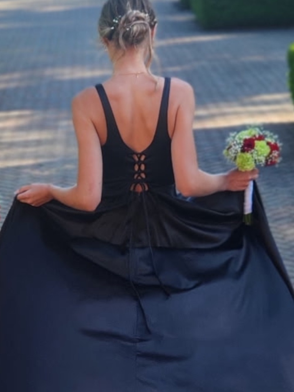 Elegant Women’s Black Silk Lace-Up prom dress size 0